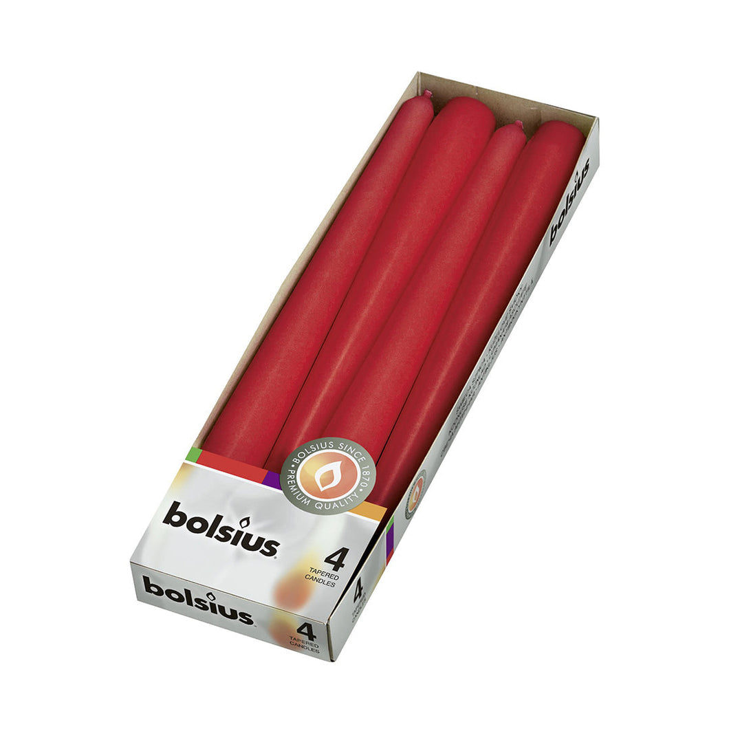 BOLSIUS TAPERED CANDLES  RED 245/24MM 4PC