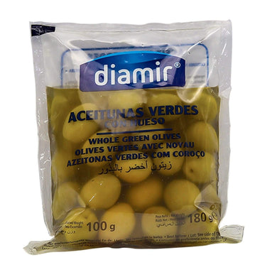 DIAMIR PITTED GREEN OLIVES PLASTIC BAGS 180G