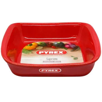 PYREX RED CERAMIC SQUARE DISH 24X24CM